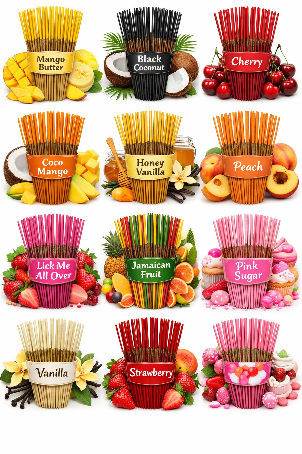 Set Of 12 Fruit/Sugar Incense Bundles (10-Pack)